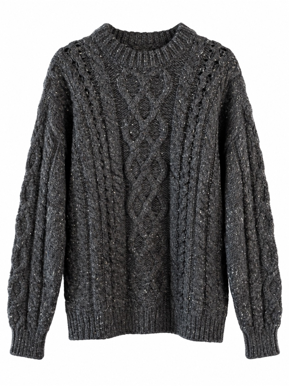 Carraig Donn Aran Cable Knit Sweater Womens L Charcoal Gray Excellent Wool